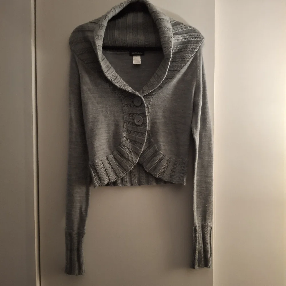 Mingle Girls Gray Knit Sweater With Cowl Neck And Two- Button Closure